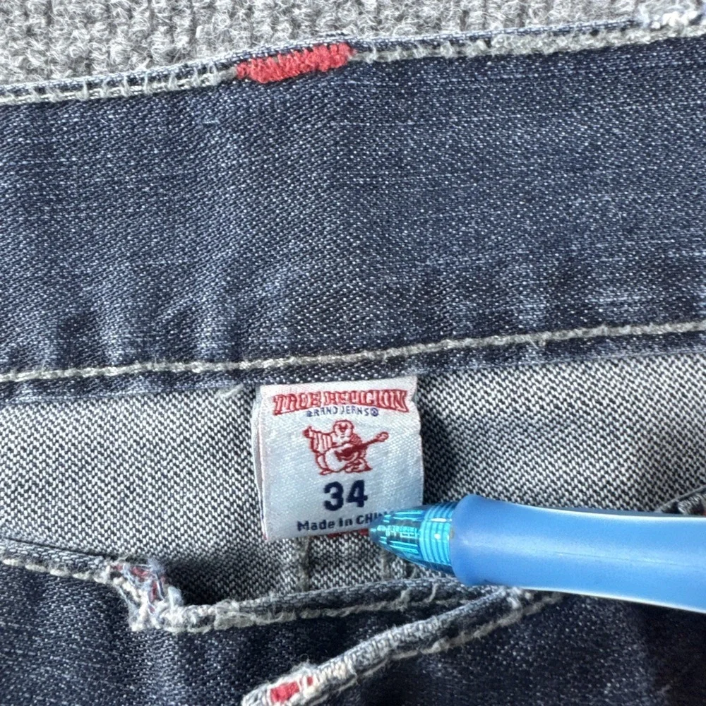 True Religion Jeans Mens 34 Blue Section Straight Leg Distressed Denim Y2K